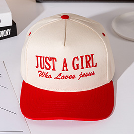 JUST A GIRL Message Embroidered Five Panel Canvas Snapback Baseball Cap
