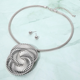 Bold Metal Spiral Pendant Accent Statement Necklace