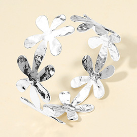 Hammered Metal Flower Cutout Cuff Bracelet