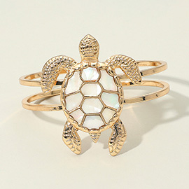 Intricate Mother of Pearl Shell Design Turtle Hinged Bracelet