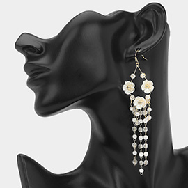 Floral Cascade Beaded Pearl Chain Dangle Earrings