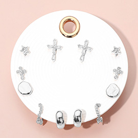 6Pairs - Elegant Cross Star Hoop Earring Set