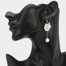 Pearl Charm Chain Detail Floral Drop Earrings