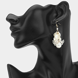 Elegant Floral Accent Pearl Cluster Drop Earrings