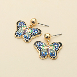 Enamel Butterfly Detailed Dangle Earrings