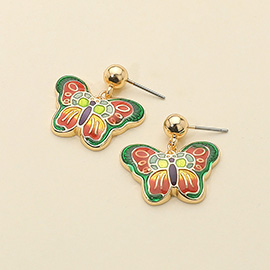 Enamel Butterfly Detailed Dangle Earrings