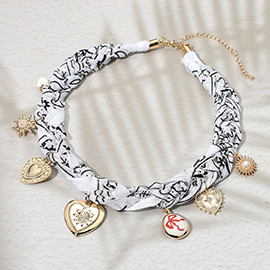 Heart Pearl Accented Braided Fabric Charm Necklace