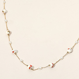 Delicate Floral Ceramic Ball Pearl Beaded Station Necklace