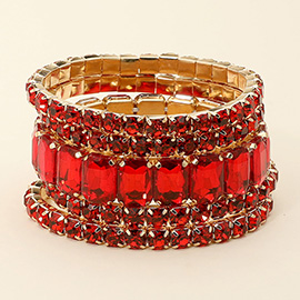 5PCS - Emerald Cut Round Stone Stretch Evening Bracelets