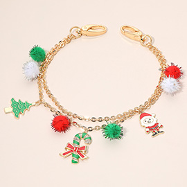 Christmas Tree Santa Festive Pom Pom Bag Charm