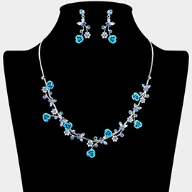 Colored Rose Butterfly Rhinestone Vine Necklace