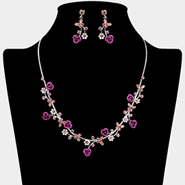 Colored Rose Butterfly Rhinestone Vine Necklace