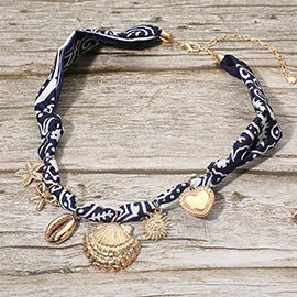 Boho Sea Shell Heart Sun Bow Starfish Charm Fabric Necklace