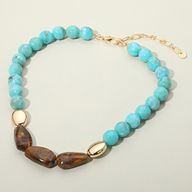 Organic Tripe Center Stones Marble Faceted Beaded Chunky Necklace