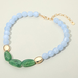 Organic Tripe Center Stones Marble Faceted Beaded Chunky Necklace