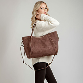 Faux Suede Plain Shoulder Bag