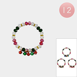 12PCS - Christmas Jingle Bell Charm Beaded Stretch Bracelets