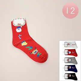 12Pairs - Christmas Pattern Accent Socks