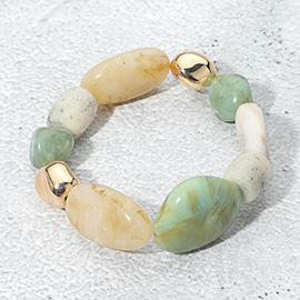 Metallic Accent Marbled Pebble Beaded Stretch Bracelet