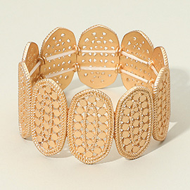 Textured Cutout Oval Panel Wide Stretch Bracelet