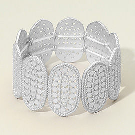 Textured Cutout Oval Panel Wide Stretch Bracelet