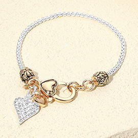 Elegant Crystal Accent Heart Charm Bracelet