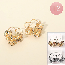 12Pairs - Textured Metal Flower Open Heart Earrings