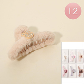 12PCS - Bunny Accent Fuzzy Plush Fur Hair Claw Clips