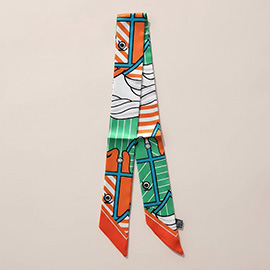 Abstract Pattern Printed Twilly Skinny Scarf