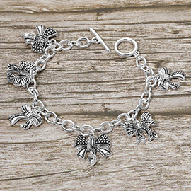 Antique Metal Bow Charm Station Toggle Bracelet