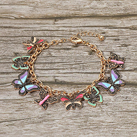 Multi Butterfly Charm Station Bracelet