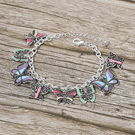 Multi Butterfly Charm Station Bracelet