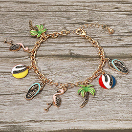 Fun Tropical Palm Tree Flamingo Flip Flop Beach Ball Charm Station Bracelet