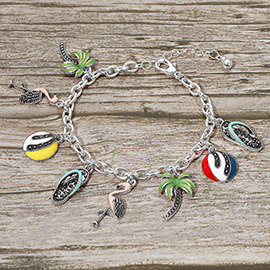 Fun Tropical Palm Tree Flamingo Flip Flop Beach Ball Charm Station Bracelet