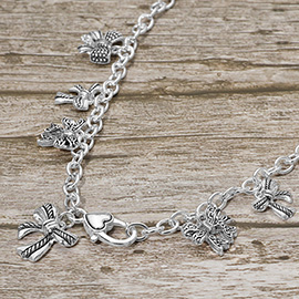 Antique Metal Bow Charm Station Necklace