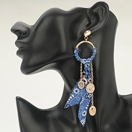 Religious Medal Drop Fabric Knot Statement Earrings