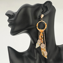 Religious Medal Drop Fabric Knot Statement Earrings