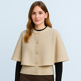 Cozy Knit Button Front Cape Poncho