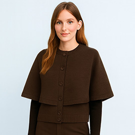 Cozy Knit Button Front Cape Poncho