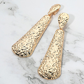 Bold Textured Metal Long Bar Drop Dangle Clip On Earrings