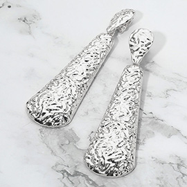 Bold Textured Metal Long Bar Drop Dangle Clip On Earrings