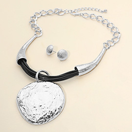 Bold Textured Metal Medallion Accent Statement Necklace