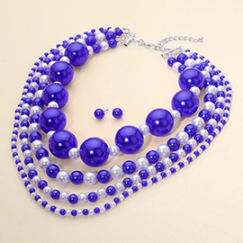 Multi Layered Chunky Pearl Beaded Strand Statement Necklace