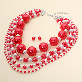 Multi Layered Chunky Pearl Beaded Strand Statement Necklace