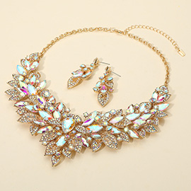 Marquise Glass Stone Cluster Embellished Statement Necklace