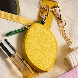 Genuine Leather Lemon Coin Purse Keychain Bag Charm