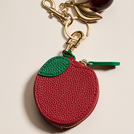 Genuine Leather Apple Coin Purse Keychain Bag Charm