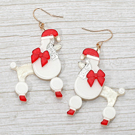 Holiday Bow Santa Hat Poodle Dog Dangle Earrings