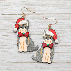 Christmas Hat Bow Schnauzer Dog Dangle Earrings