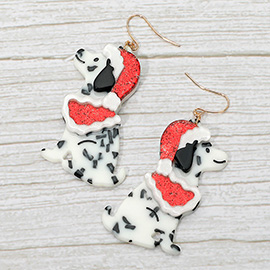 Christmas Hat Cape Dalmatian Dog Dangle Earrings